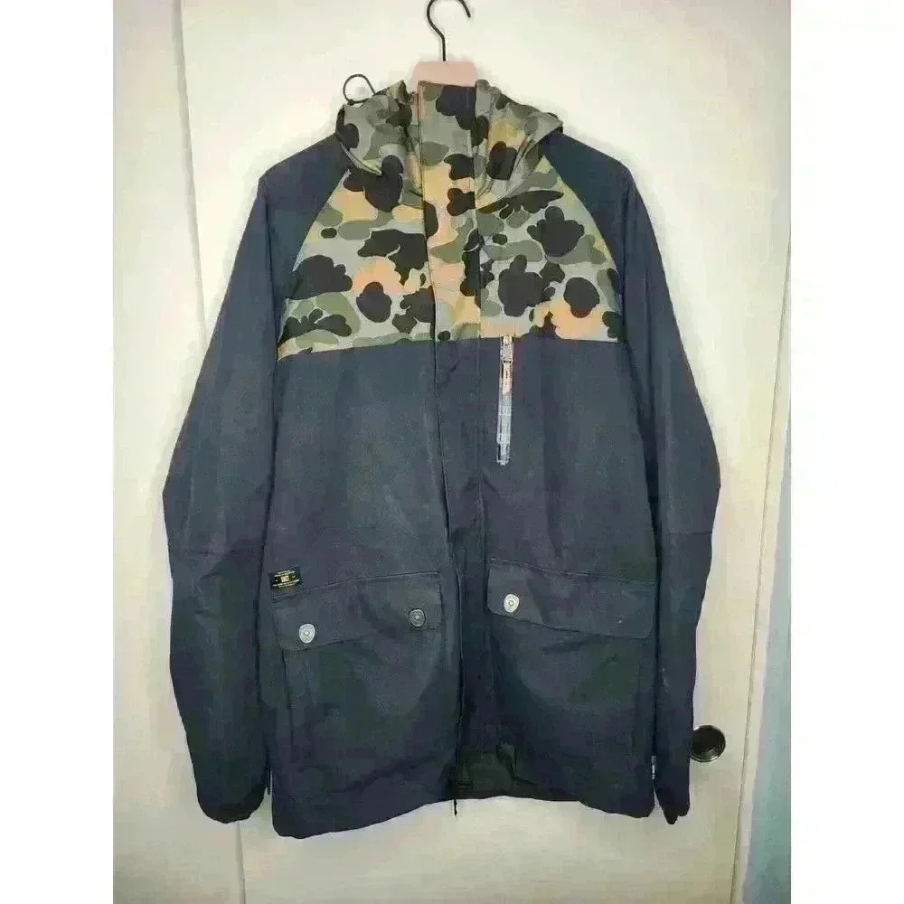 DC Men's PARKA Anorak Snowboarding Jacket Sz Large 15k Waterproof Black/Camoufla